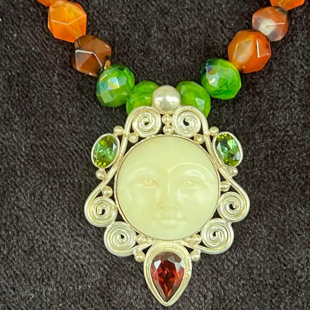 Ethereal Signed Vintage Sajen Moon Goddess Pendant on Beaded Necklace OO…